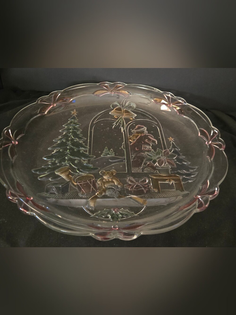 Crystal Clear Studios 14" Christmas Joy Platter w Box Santa Tree Teddy Bear